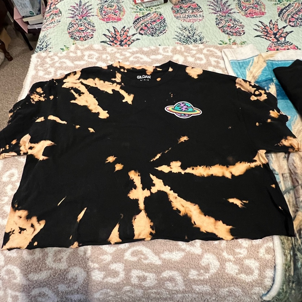 two bleach dyed cropped tees